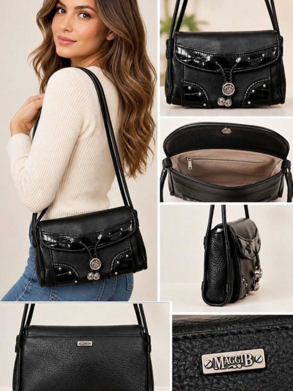MaggiB Black Leathet Crossbody Bag